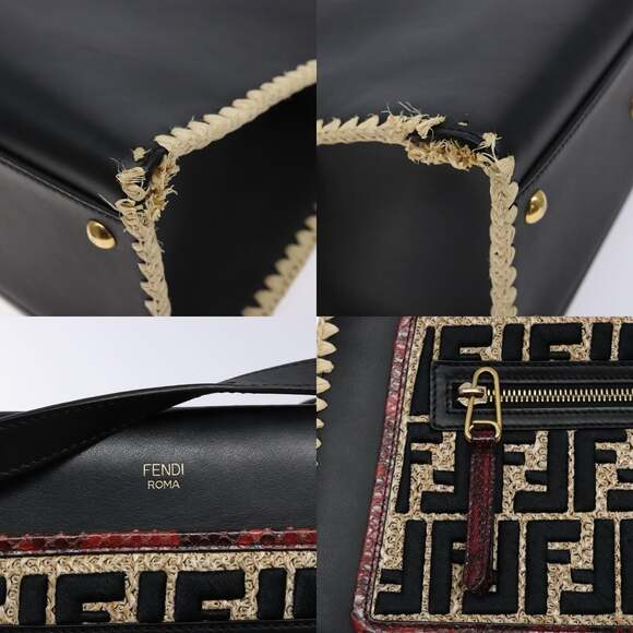 FENDI Hand Bag Leather Black Gold - Picture 11 of 14